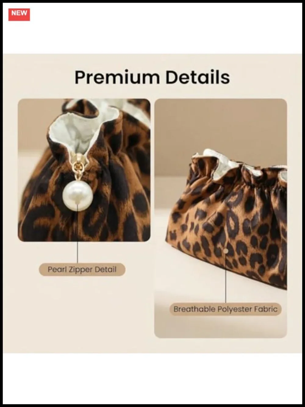 Leopard Makeup Bag Cosmetic Pouch Travel Toiletry Organizer Pearl Zipper